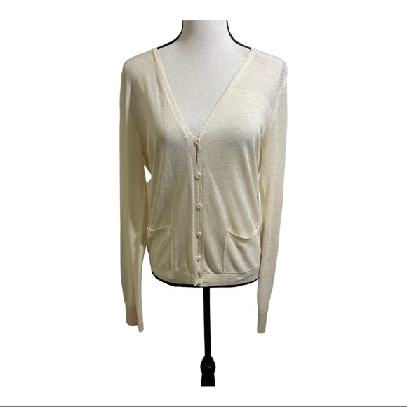 Faconnable womens button down silk & linen blend cardigan sweater. Ivory Small - Picture 2 of 10